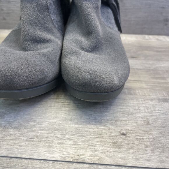 Crocs Womens Size 8 Gray Leather Wedge Zip Ankle Booties 204676 Dual Comfort - Picture 3 of 12
